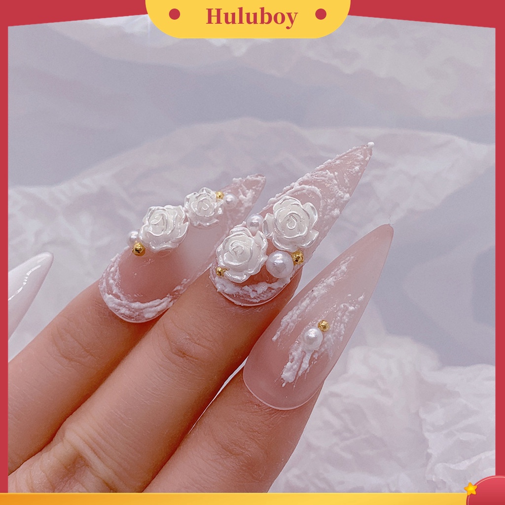 Huluboy Huluboy♡ 1 Kotak Ornamen Bunga Camellia Putih Mini Bahan Resin Untuk Dekorasi Nail Art