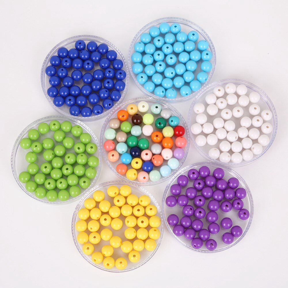 100pcs Manik-Manik Bulat Longgar Bahan Akrilik Warna-Warni Ukuran 8mm Untuk Perhiasan Gelang Kalung Pria Dan Wanita