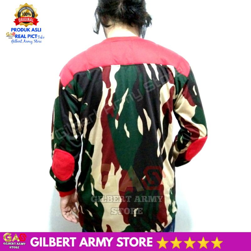 GILBERT ARMY STORE Kaos Kopasus Loreng Pria Distro Lengan Panjang Kopassus Tni Komando Merah Bantalan Variasi Dekker Sniper Terbaru Grosir Murah