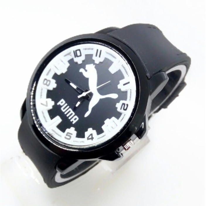 Jam Tangan Puma Rubber Karet Hitam Lis Putih