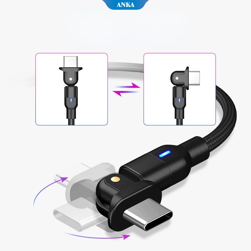 3A pengisian cepat kabel transmisi nilon data 180 ° rotasi cocok untuk android/tipe c/iPhone/OPPO/Xiaomi/Vivo/Huawei/LED tampilan pengisian daya/PUBG gamer