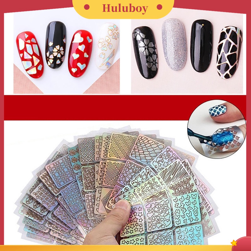 Huluboy Huluboy♡ 24 Pcs / Set Stiker Kuku Desain Hollow Out Untuk Alat Manicure Wanita