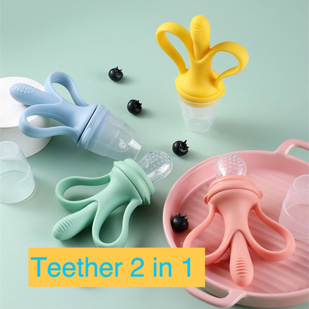 Teether bayi + dot buah bayi 2 in 1 Feeder gigitan buah sayur banana/ Bandana + Box Feeder teether bayi dan dot buah GIGITAN BAYI TEETHER