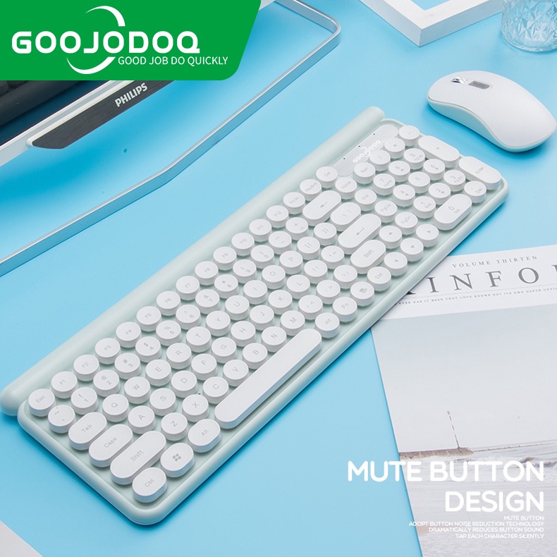 【Beli dua diskon 20%】 Goojodoq Keyboard and Mouse Wireless Set 2.4G Retro Mute Keyboard Mouse Combo