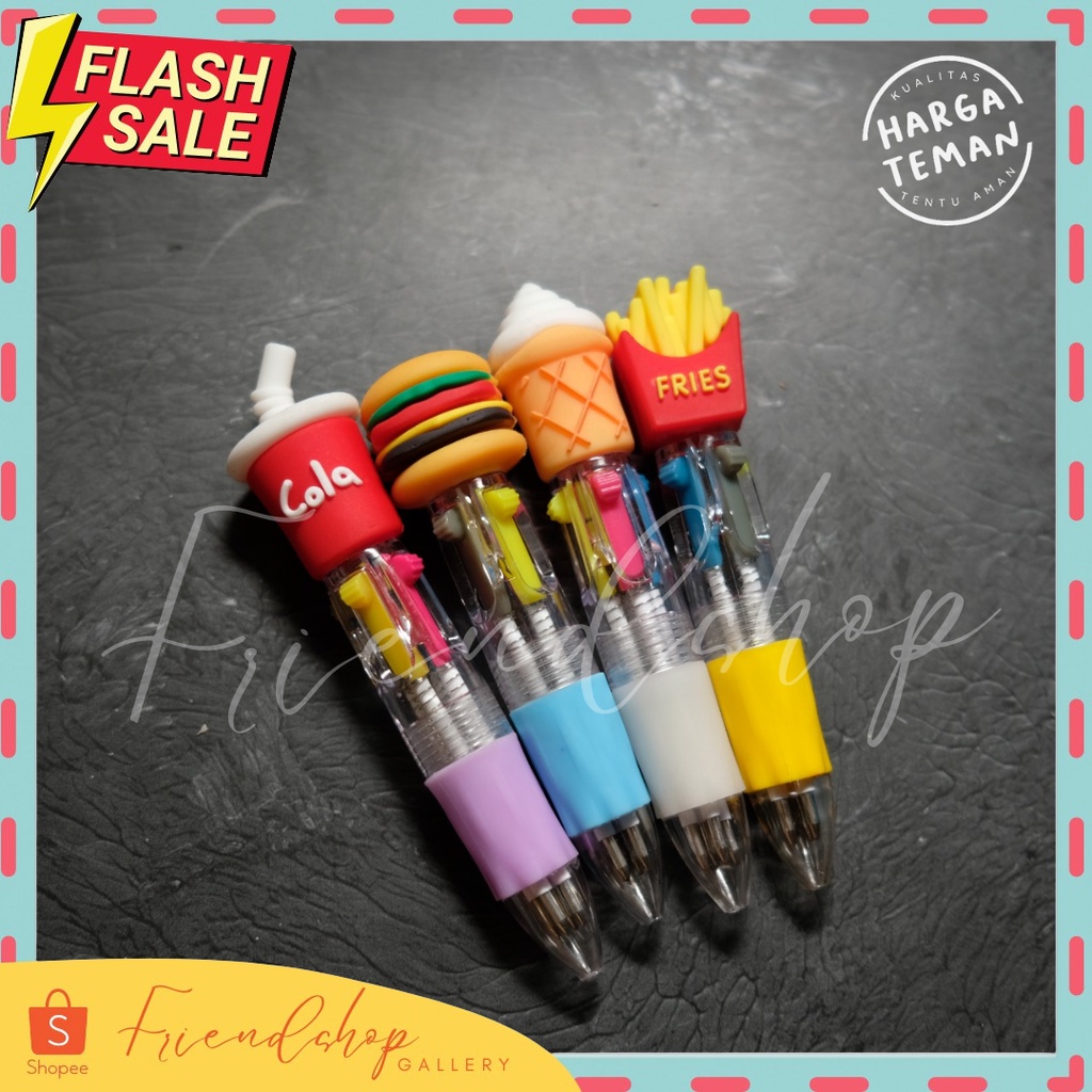 

PULPEN CETEK 4 WARNA PULPEN MINI CETEK PULPEN FAST FOOD BURGER FRIES COLA ICE CREAM IMUT LUCU MURAH