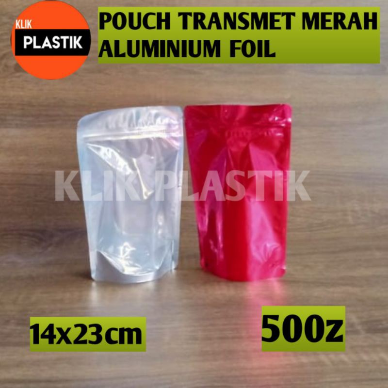 Standing Pouch Merah Kombinasi Transmet 500gr 14x23cm Kemasan Kopi Plastik Klip Kpack