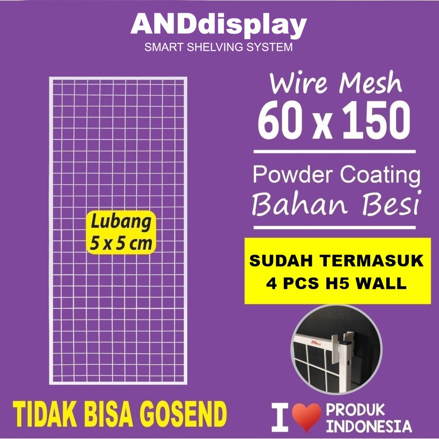 WIREMESH 60*150CM + H5 WALL PUTIH DISPLAY CANTOLAN GANTUNGAN RAM ANDDISPLAY