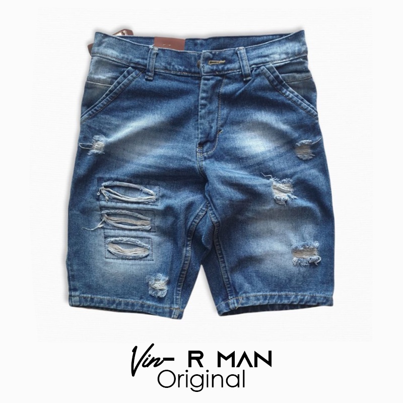 VIN R DIKCKER LEA CELANA JEANS PENDEK TERBARU ROBEK/SOBEK BAHAN TEBAL DAN HALUS RIPPEDJEANS