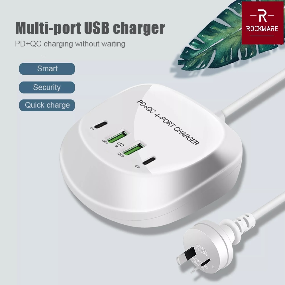 ROCKWARE WLX-T3P PLUS - 4 USB Port Charger PD and QC 3.0