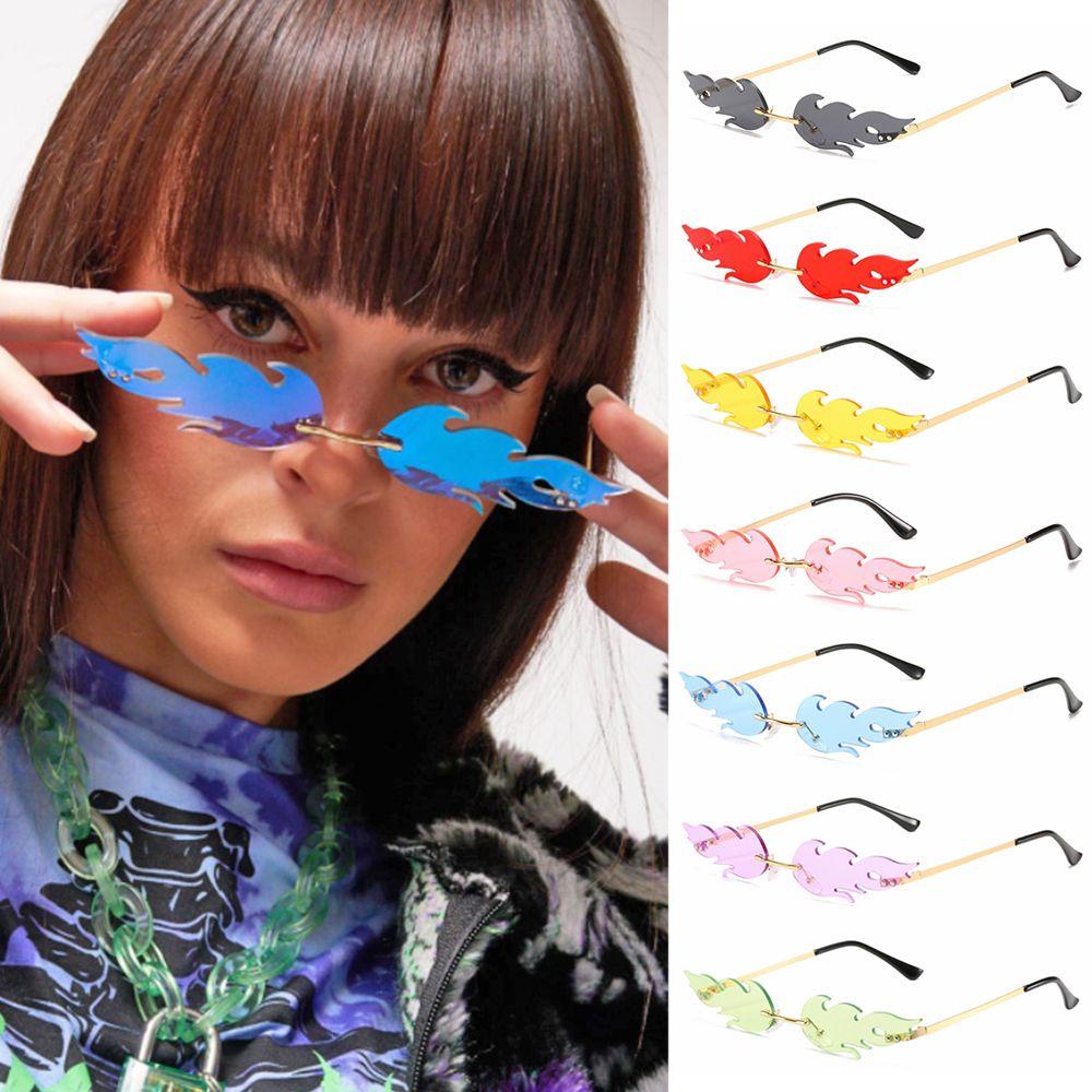 Chookyy Fashion Flame Sunglasses Trendy Novelty Rimless Metal Eyewear Flame Shaped