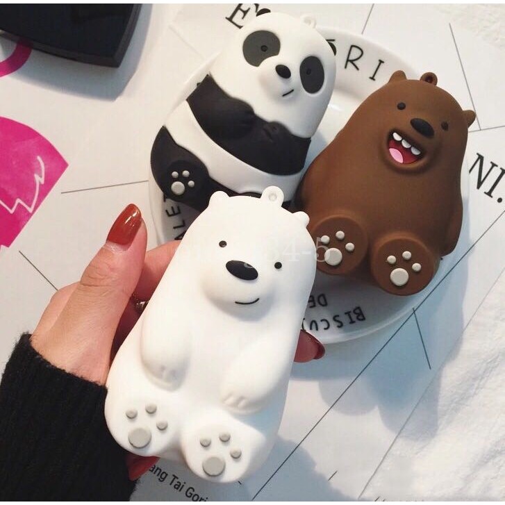 Powerbank 3D Bare Bears Power Bank Karakter Motif Kartun 8800 MaH White Brown Panda Free Kabel Data