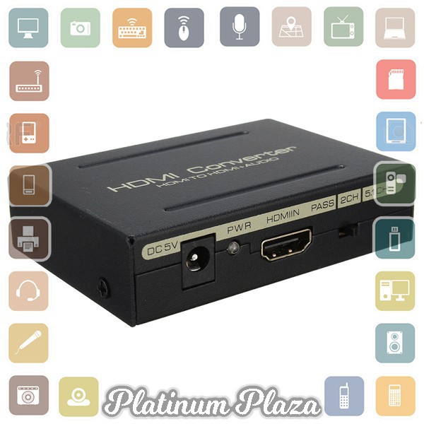 HDMI to HDMI + Optical SPDIF + RCA Audio Extractor Converter - AY6`HPEH6Z- Black