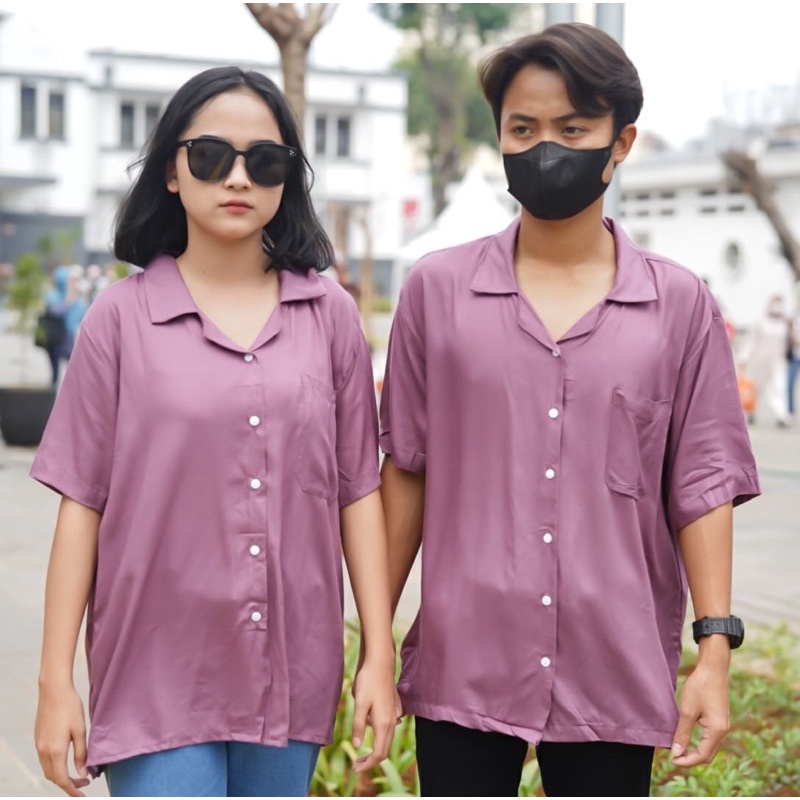 Tq88indonesia Fashion Kemeja Casual Unisex  OVERSIZE JUMBO KEMEJA HAWAI SOLID RAYON DIAMOND Lengan Pendek / Ootd