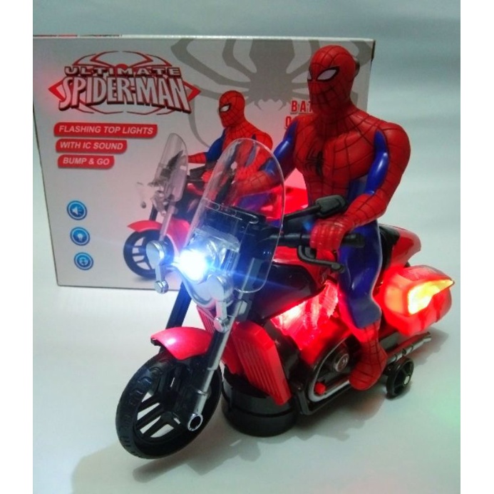 MAINAN SEPEDA MOTOR JUNGKIR BALIK SPIDERMAN_SEPEDA MOTOR BUMP GO SPIDERMAN_MAINAN ANAK TERBARU