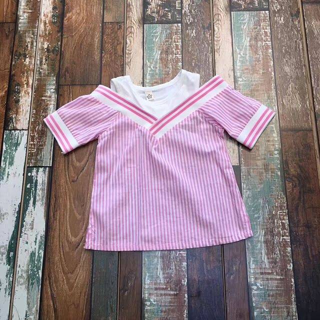 GA2461 SABRINA PINK STRIPE baju atasan kemeja blouse anak perempuan import korea keren murah