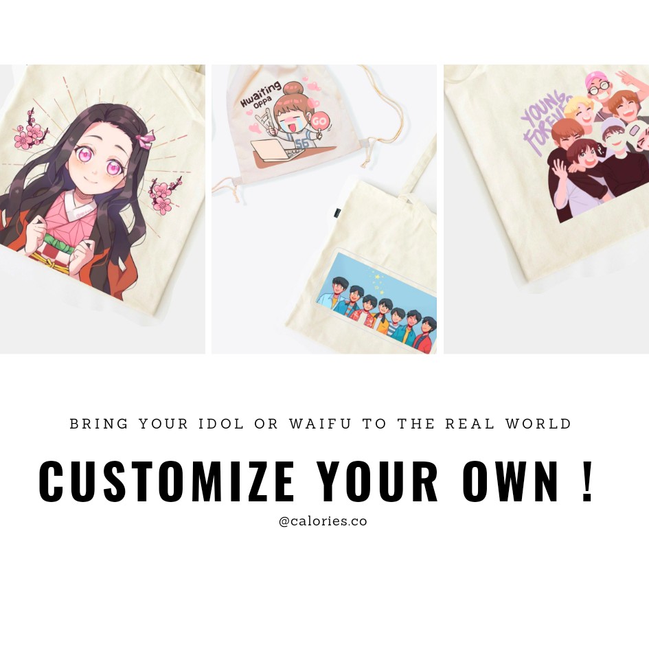 CETAK CUSTOM Totebag/Stringbag ♥ motif sendiri ♥ sesuai request | kpop | anime | waifu | bias | bts | nct #CSTM