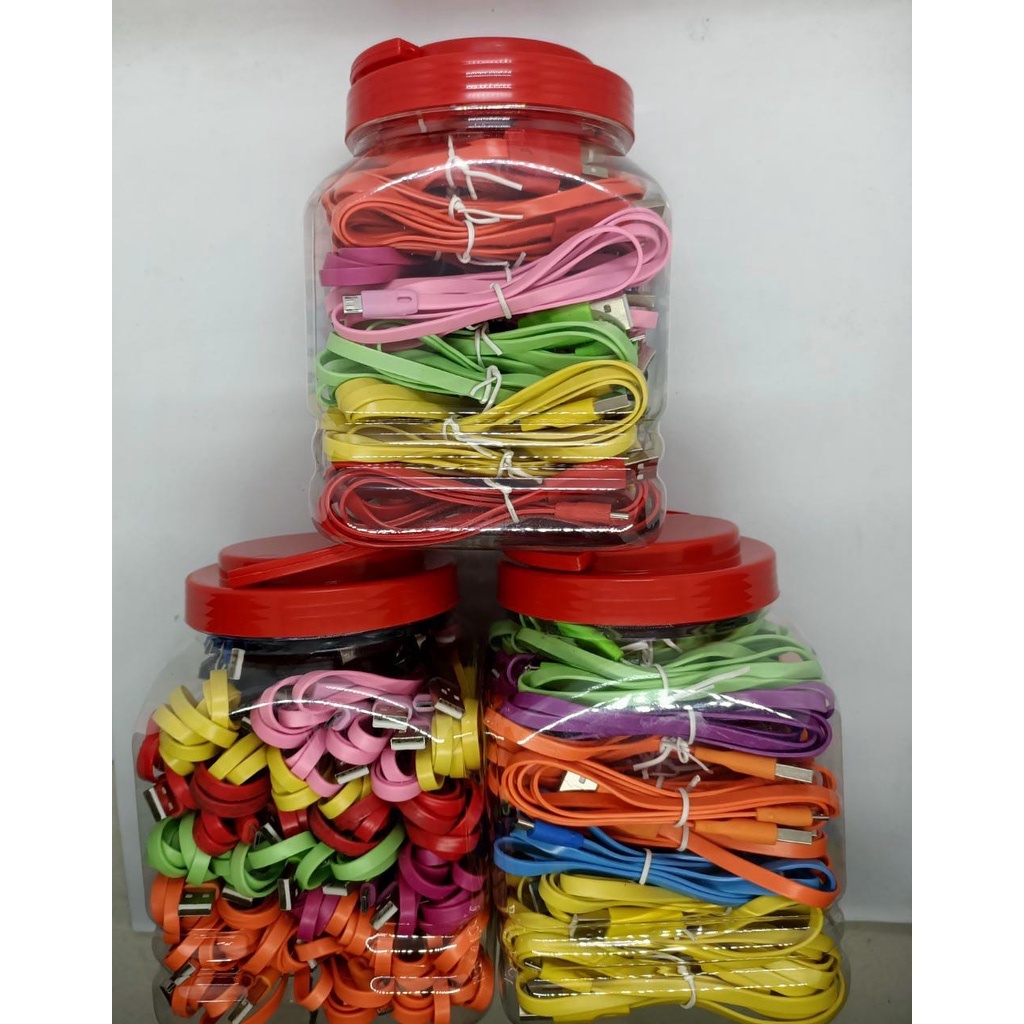 Kabel Data Charger 2.0A Gepeng Micro USB / V8 Warna-Warni For Android 1 Toples 50pcs