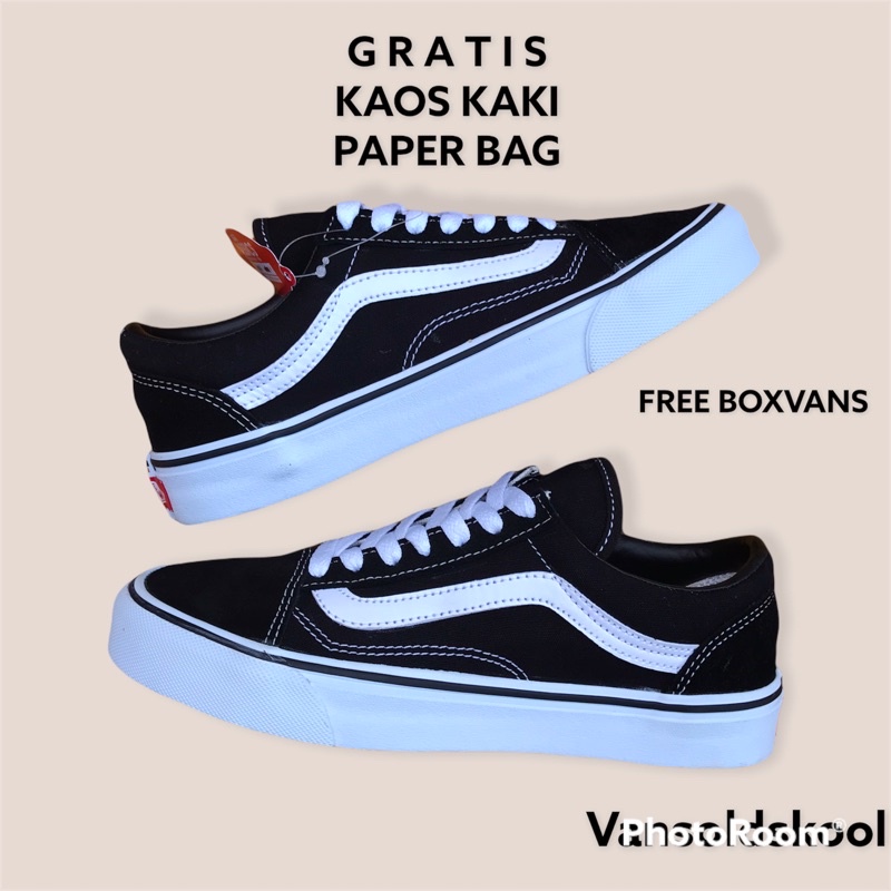 (FREE KAOS KAKI - GRATIS PAPER BAG) SEPATU VANS OLDSKOOL BLACK WHITE PREMIUM BNIB