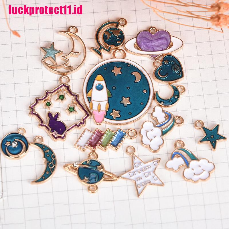 15 Pcs Liontin Enamel Bentuk Bulan Bintang Universe Untuk Membuat Perhiasan Charms
