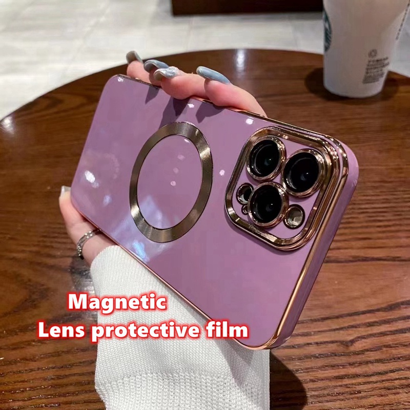 Soft case Pelindung Kamera wireless charging Magnetik Bahan metal Untuk iphone 11 pro max 12 13 pro max