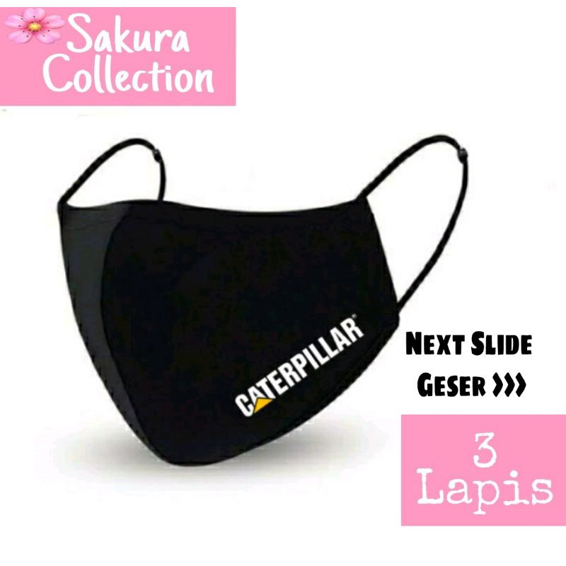 Masker kain 3 ply/lapis CAT CATERPILLAR Distro /scuba anak dewasa earloop cowok cewesk best seller bisa  cod