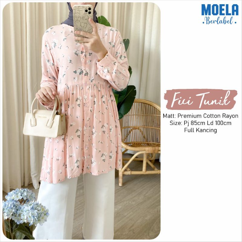 FICI TUNIK long tunic rayon premium busui bunga- bunga pastel viral original MOELA