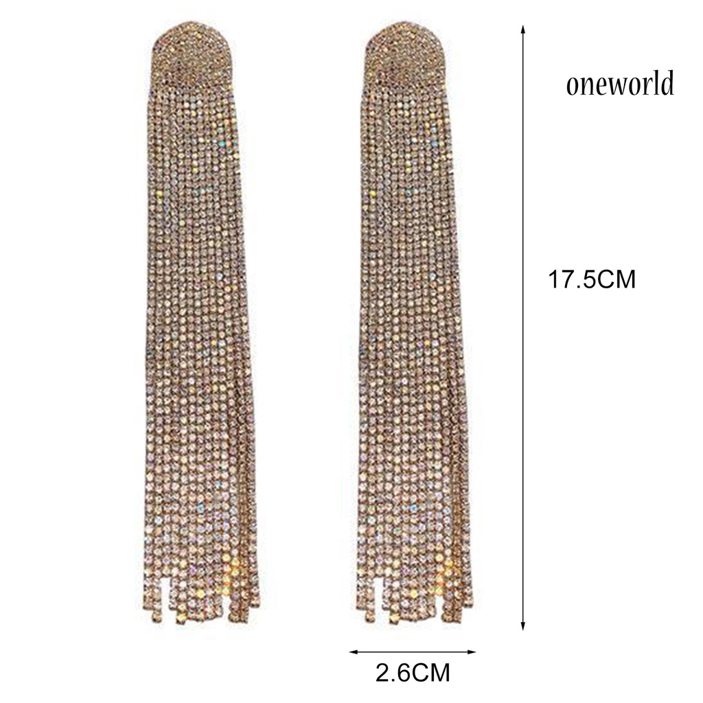 OW# Long Full Rhinestone Tassel Earrings Alloy Shiny Women Dangle Earrings Jewelry Accessories