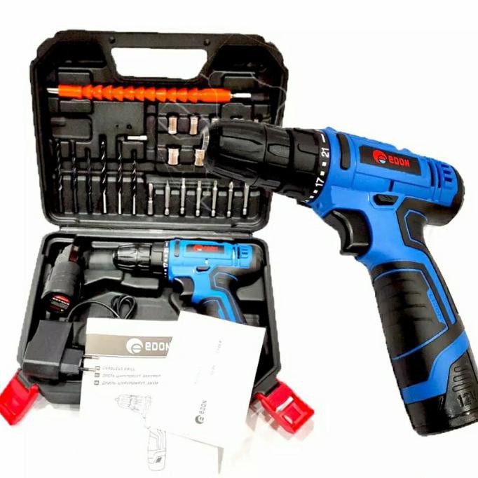 ✅Jual Mesin Bor Baterai JLD Tool 12v (2baterai) Bor Cordless - BIRU - EDON