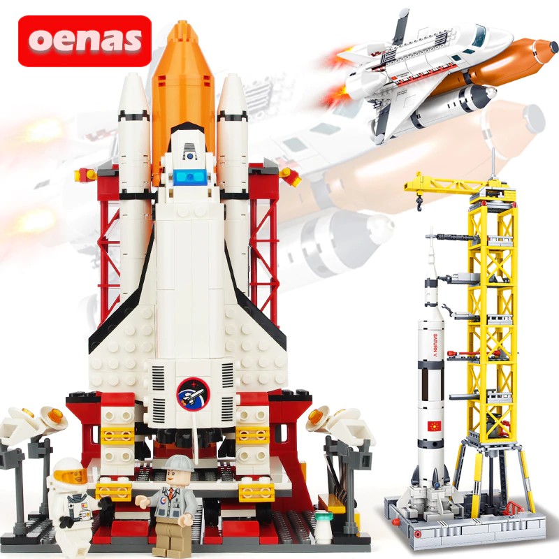 Mainan Lego Anak City compatible Legoed space shuttle Launcher Saturn V Spaceport rockets station