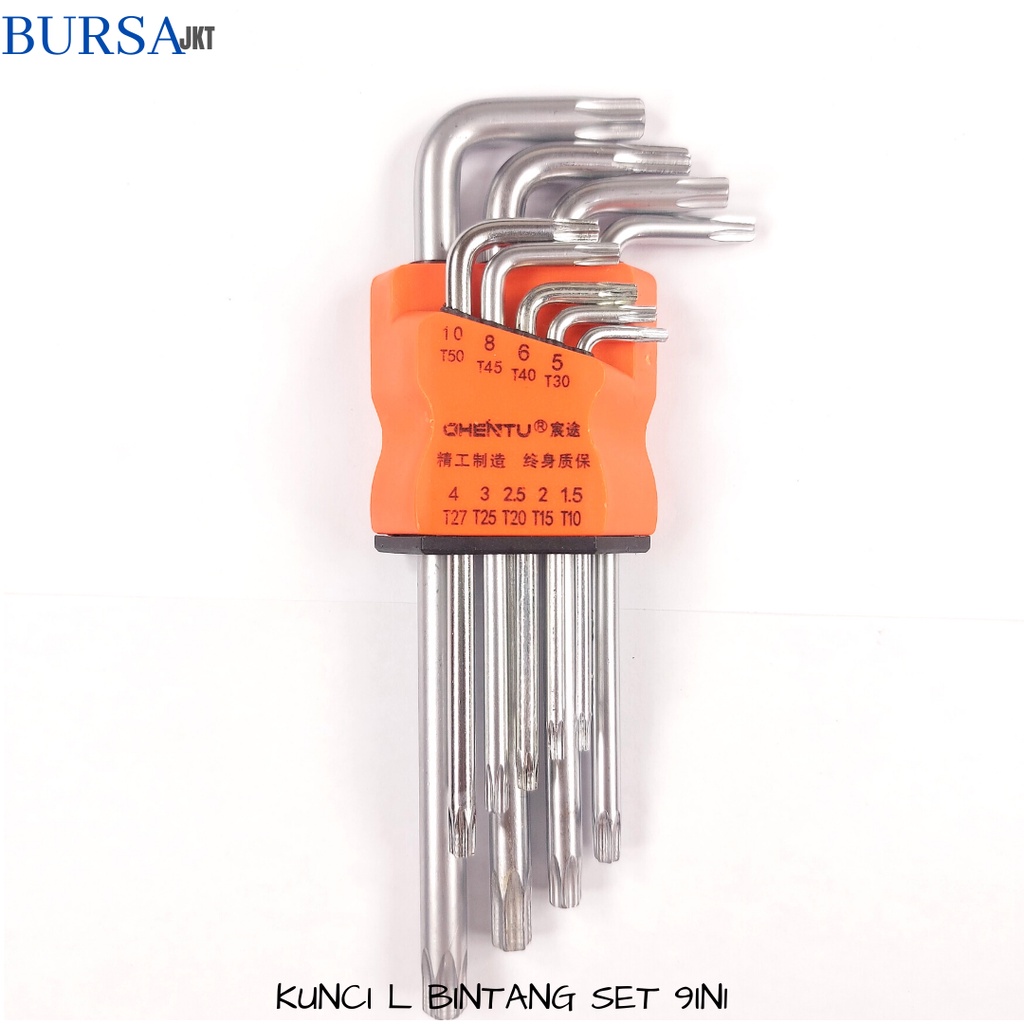 KUNCI L BINTANG SET 9IN1 CHROME VANADIUM  1.5 - 10 MM UNTUK SEPEDA DLL