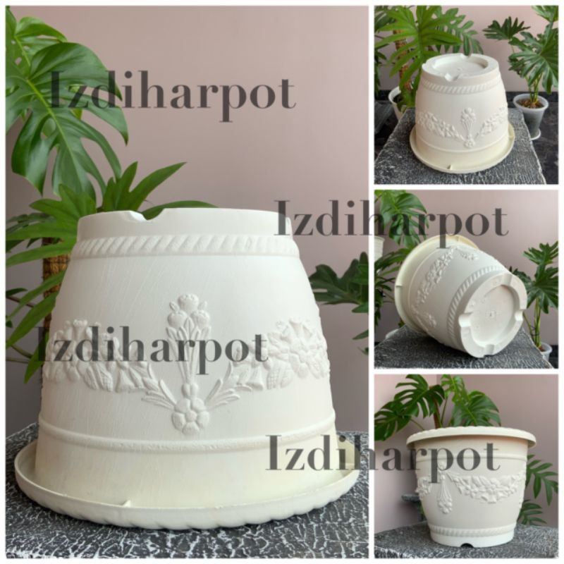 pot bunga tanaman shallom bulat putih 25cm - bahan tebal