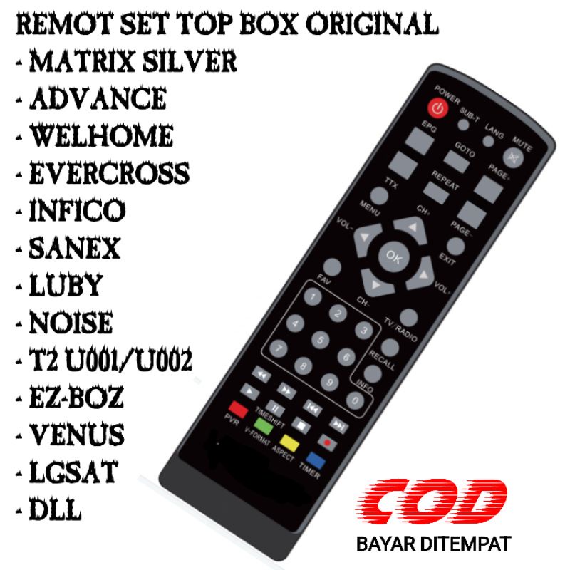 Remot Digital Set Top Box T2 U002  Luby Hinomaru Advance INFICO Vitara Venus Lgsat Super HD