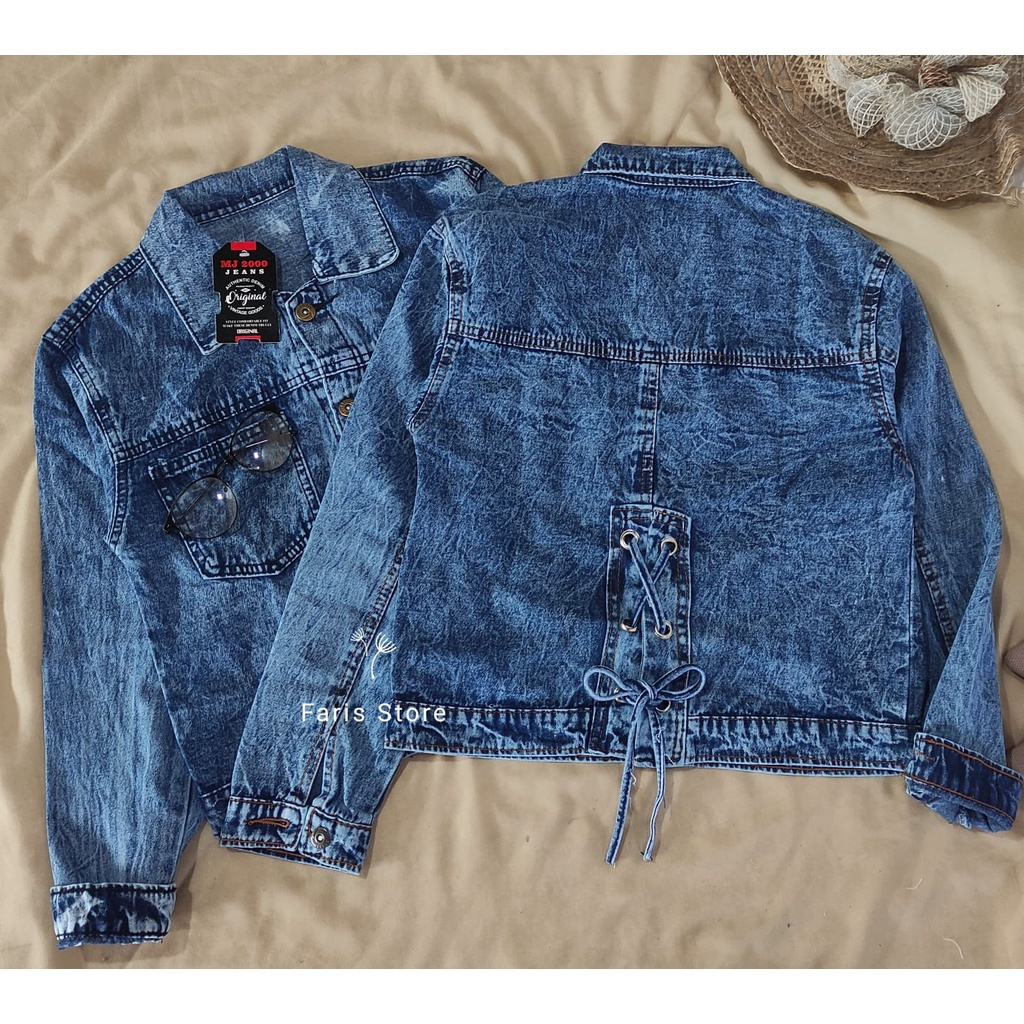 Jaket Jeans Tali Belakang Crop Oversize Wanita Jaket Denim Terbaru