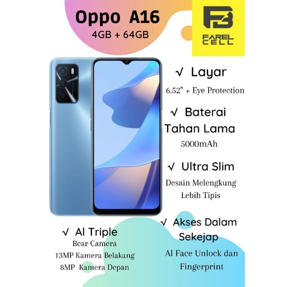 Oppo A16 Ram 4/64GB Garansi Resmi Oppo Indonesia