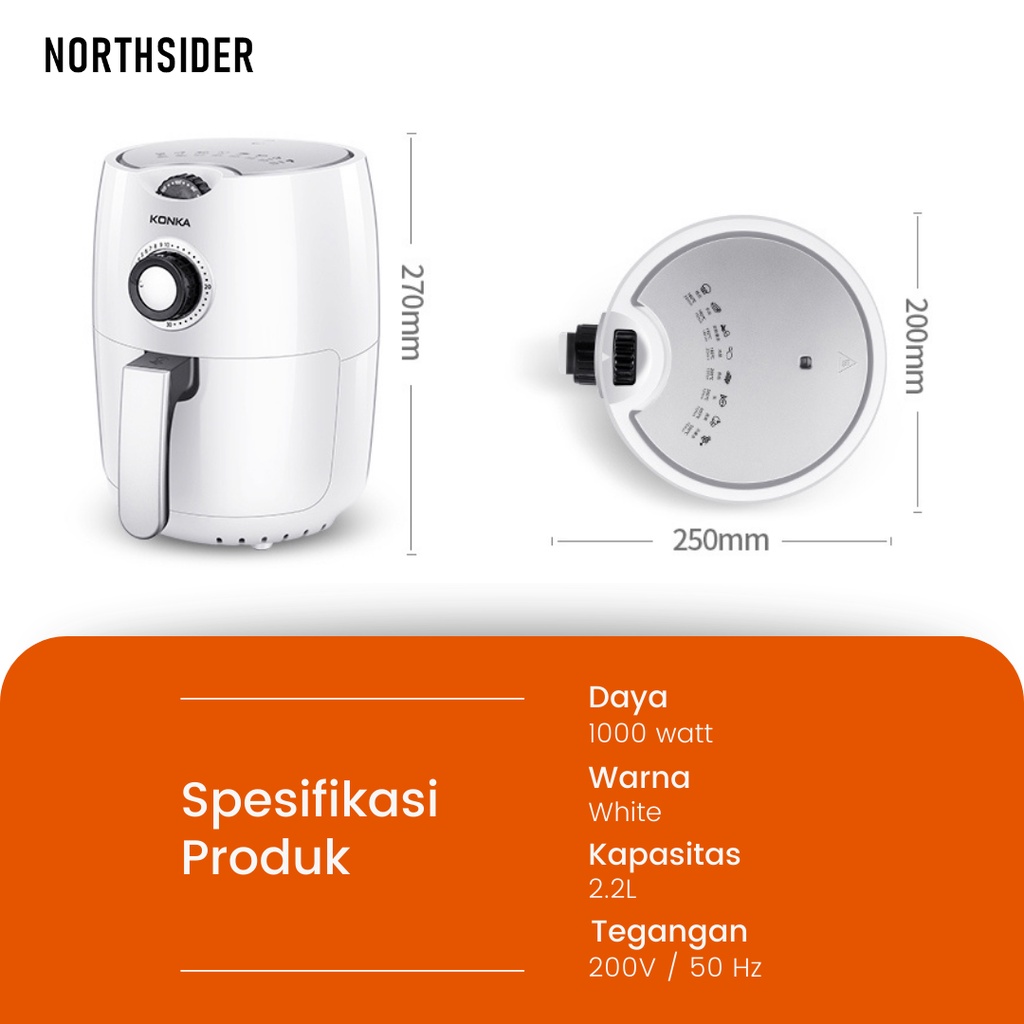 KONKA AIR FRYER 2.2L | PENGGORENGAN TANPA MNIYAK - KGKZ-2202(WE)