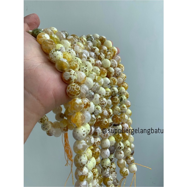 bahan soft yellow agate cutting 14mm natural corak akik alam faceted