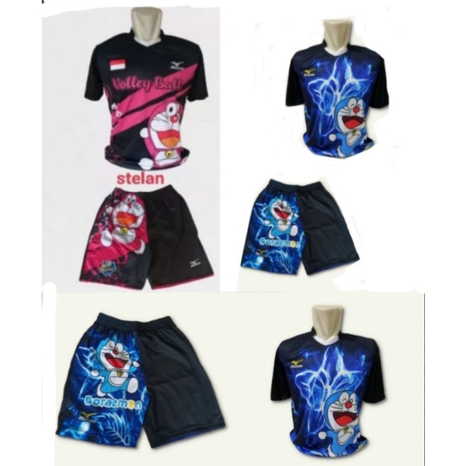 COD kaos voli baju voli baju dan celana jersey olahraga motif doraemon