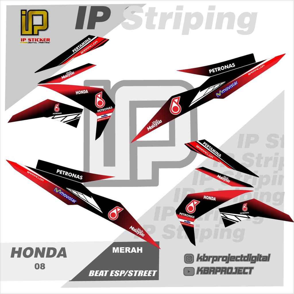 (cod) stiker motor–striping beat esp/street petronas - motor honda- motor-sticker variasi–Racing 08
