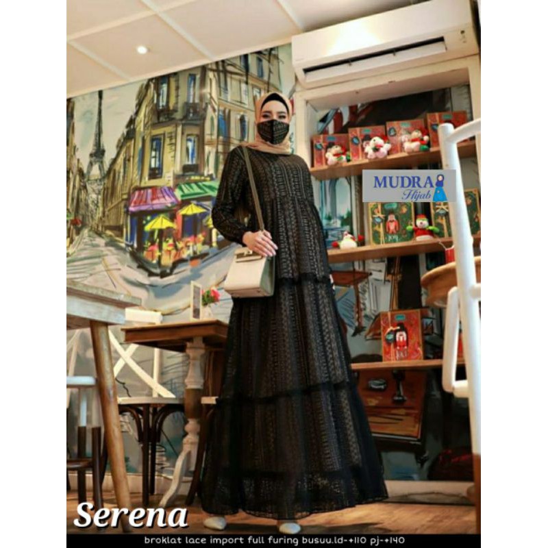 OK - ISTIMEWA - SERENA DRESS TILE BY MUDRA - BUSANA MUSLIM BAHAN BROKAT - GAMIS POLOS - MAXY DRESS