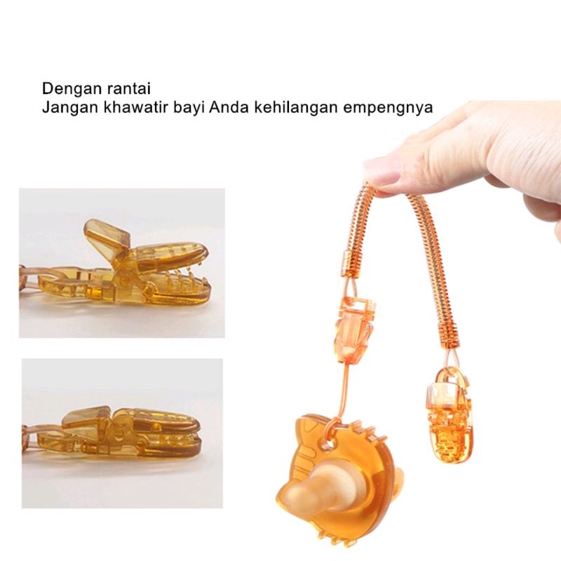 Empeng Bayi Baby Pacifier Dot Bayi Bahan Silikon dengan Rantai dan Kotak