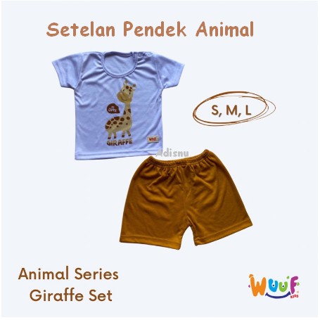 Wuuf Kids Setelan Pendek Bayi Motif Animal Hippo Giraffe Lions Dino 0 sd 24 Bulan