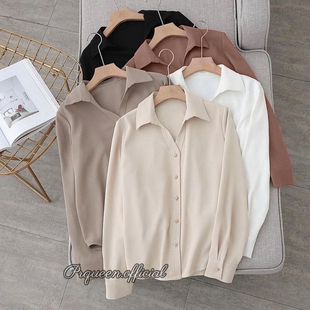 BEFAST - ZRX OOTD Kemeja FIYA / Gold Button Voxy Shirt / Hem Polos Formal / Atasan Lengan Panjang Wanita / Pakaian Kerja Wanita / Kemeja Casual / Fashion Kekinian Remaja ABG / Kemeja Terlaris / Termurah / Hem Best Seller