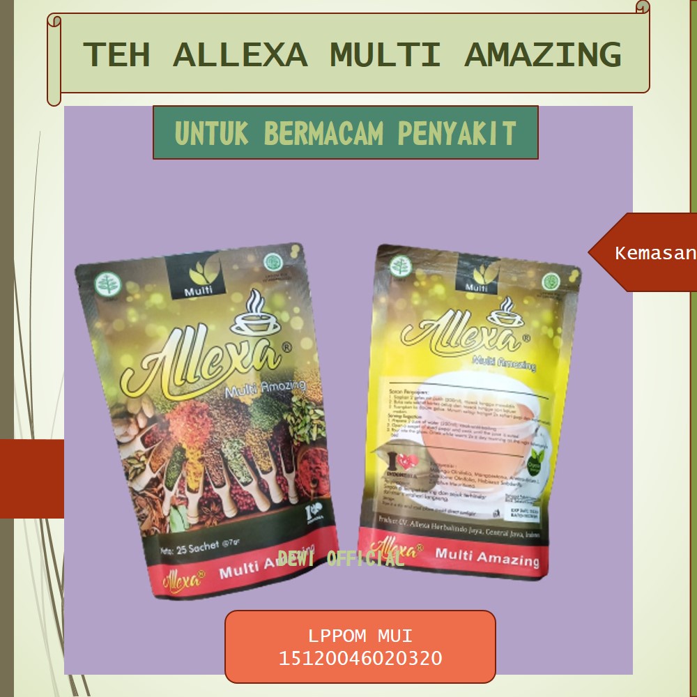 

Teh ALLEXA Multi Amazing Untuk Maag, Insomnia, Sembelit, Radang, Migrain, Kolesterol, Diabetes, Paru-Paru, Jantung, Stroke dll 25 Sachet Aman Untuk Pria Dan Wanita Busui Minuman Herbal Teh Herbal BPOM dan HALAL MUI [ORIGINAL]
