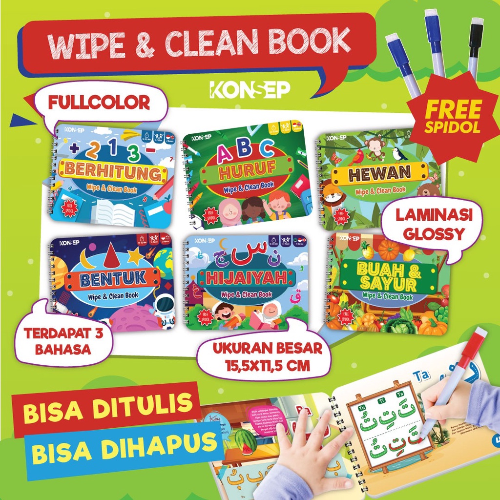 Konsep Wipe Clean Book Hijaiyah Buku Edukasi Anak Belajar Menulis Membaca Anak Paud TK Toodler