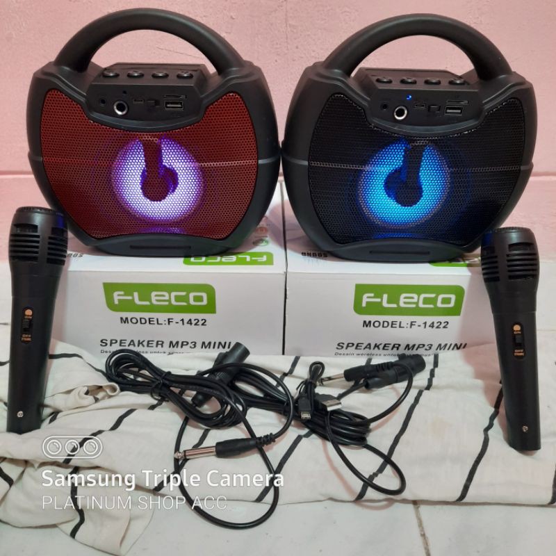 SPEAKER WIRELESS BLUETOOTH FLECO F1422 BONUS MIC KARAOKE/SALON AKTIF PORTABLE RADIO FM MP3