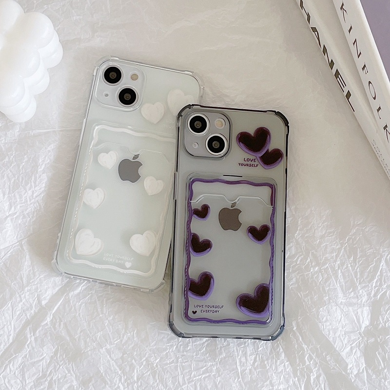 Soft Case Transparan Motif Hati Untuk iPhone 12 13 Pro MAX 11 X XR XS MAX 7 8 Plus