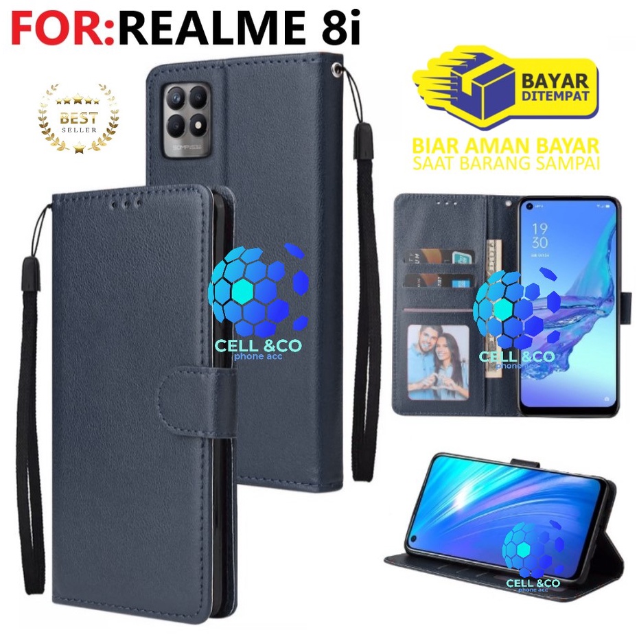 NEW REALME 8i CASE FLIP LEATHER WALLET PREMIUM FLIP CASE BUKA TUTUP KESING HP CASING FLIP CASE WALLET REALME 8i