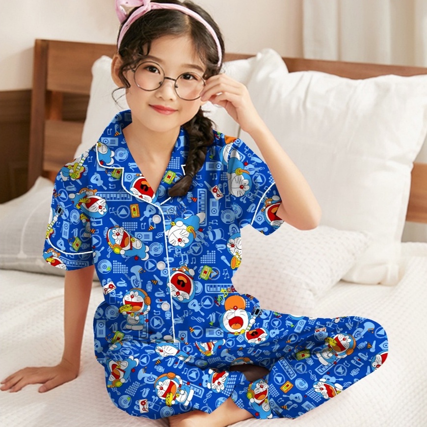 Baju Tidur Piyama Anak Perempuan 3-10 tahun//Motip DORAEMON DISCO/PAKAIAN ANAK PEREMPUAN