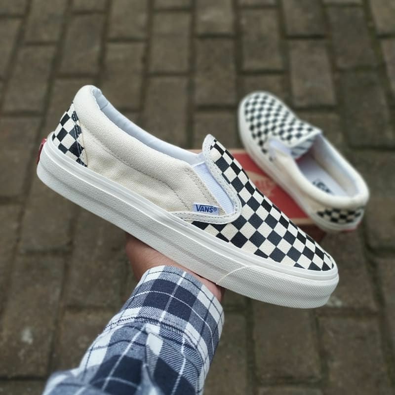 (KWALITAS IMPORT) Sepatu Sneakers Pria Slip On Vans Checker Board OG DOUBLE POXING SLOP