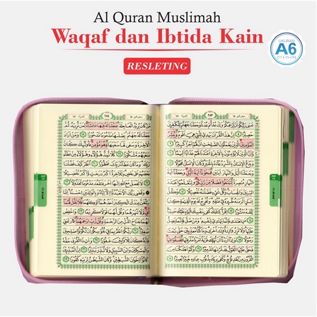 Alquran Wanita Ukuran A6 Muslimah Resleting Quran Waqaf Ibtida Motif Cover Kain Cantik